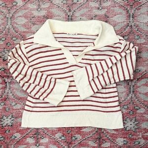 Marine Layer Cream and Red Striped Sweater